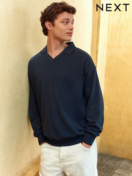 Navy Open Polo Sweatshirt (N77913) | AED91