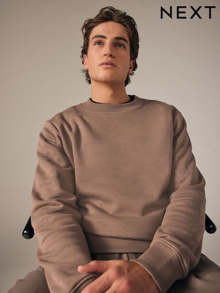 Grey/Brown Regular Fit Cotton Rich Jersey Crew Sweatshirt (N77920) | AED79