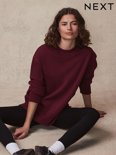 Burgundy Berry Red Relaxed Fit Essentials Longline Sweatshirt (N77933) | $33