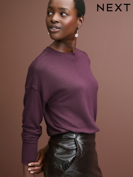 Burgundy Red Soft Touch Cosy Seam Crew Neck Jumper (N77943) | $25