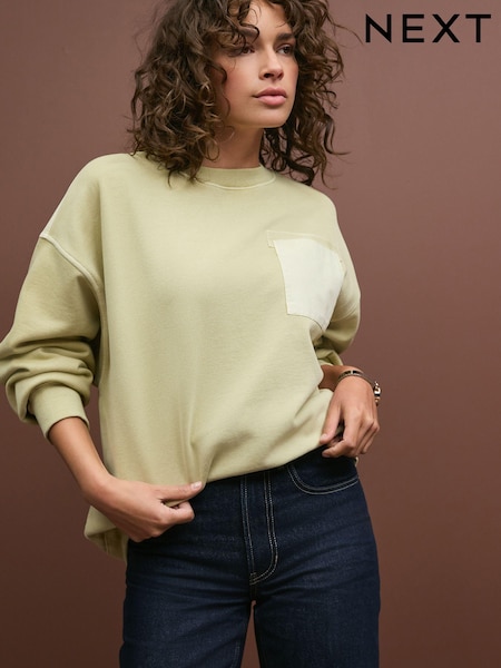 SALBEIGRÜN - Utility Pocket Front Panelled Crew Neck 100% Cotton Sweatshirt (N77949) | 13 €