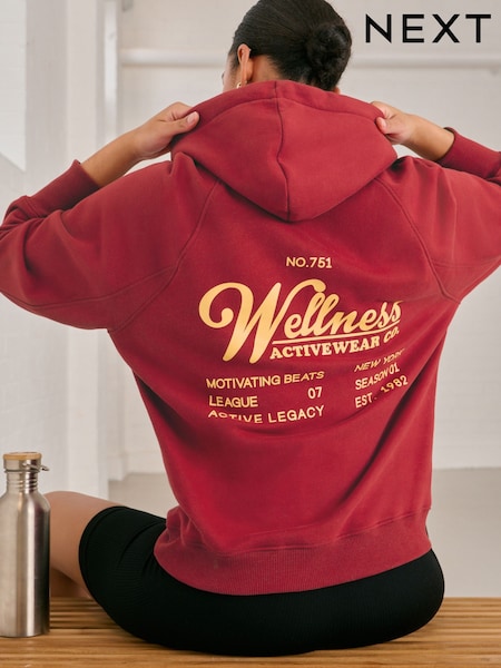 Graphic Berry Red Active Longline Overhead Hoodie (N77952) | AED75