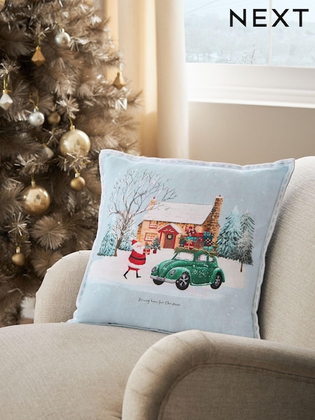 Grey 100% Cotton Santa Scene Christmas Cushion (N78095) | €9