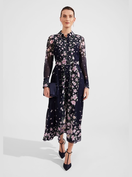 Hobbs Navy Blue Petite Juliet Silk Dress (N78102) | AED2,149