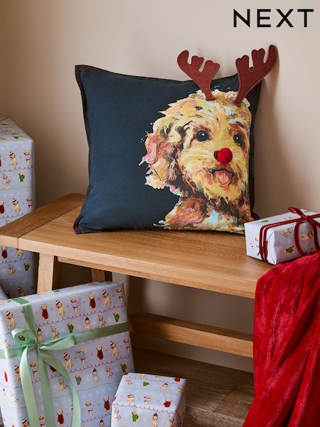 Navy Blue Christmas Cockapoo Cushion (N78118) | €12