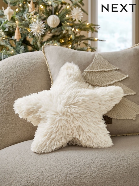 White Faux Fur Star Shaped Cushion (N78119) | 54 QAR