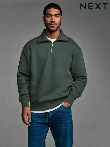 أخضر - Quarter Zip Neck Funnel Sweatshirt (N78125) | ‏65 د.إ.‏