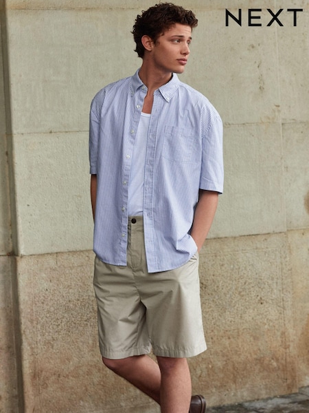 Albastru - 100% Cotton Dungă Mânecă scurtă  Oxford Cămăși (N78144) | 119 LEI