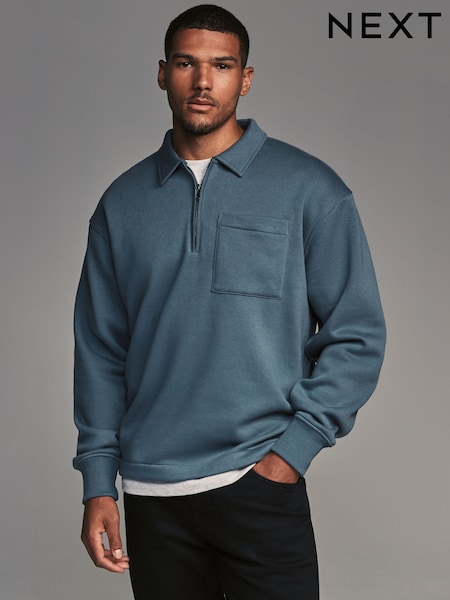 Blue Jersey Cotton Rich Quarter Zip Sweatshirt (N78150) | AED65