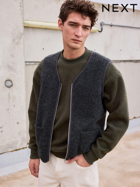 Schiefergrau - Wool Blend Fleece Gilet (N78162) | CHF 56