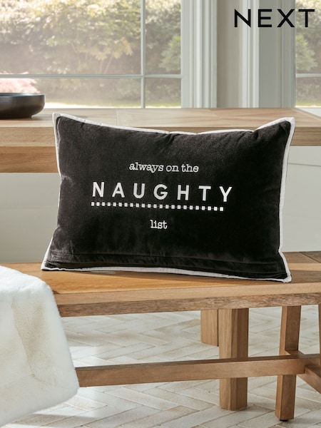 Black/White Naughty or Nice Reversible Velvet Rectangular Christmas Cushion (N78168) | €14