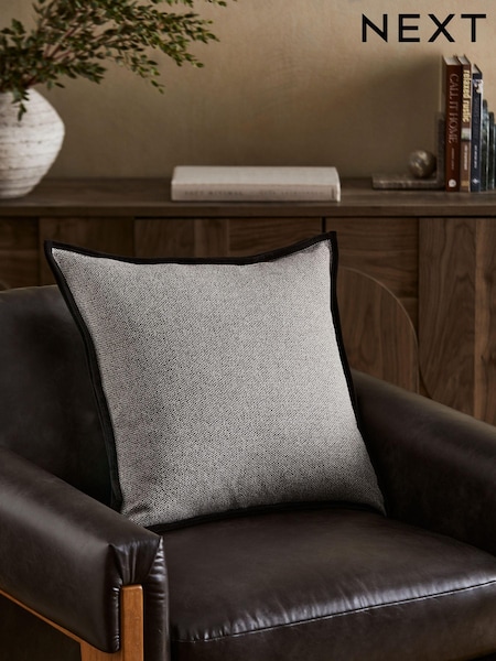 Black 50 x 50cm Aubrey Tweed Velour Trim Cushion (N78171) | € 30