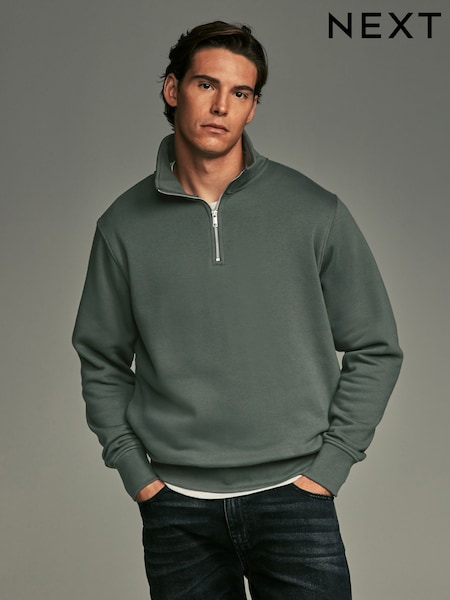 Green Jersey Cotton Rich Quarter Zip Sweatshirt (N78175) | R$ 305