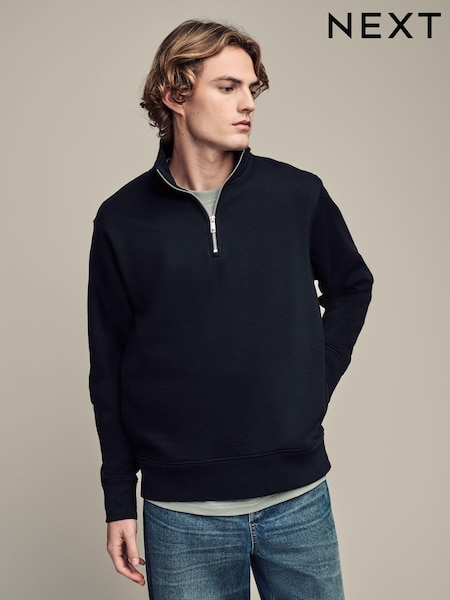 Black Jersey Cotton Rich Quarter Zip Sweatshirt (N78176) | R$ 305