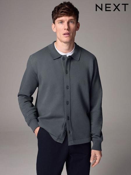 Slate Grey Cotton Rich Jersey Button Through Shacket (N78183) | AED74