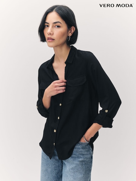 VERO MODA Black Tortoise Button Stripe Shirt (N78205) | 1,562 UAH