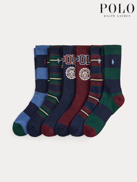 Red - Regular Polo Ralph Lauren 6 Pack Crest Crew Socks