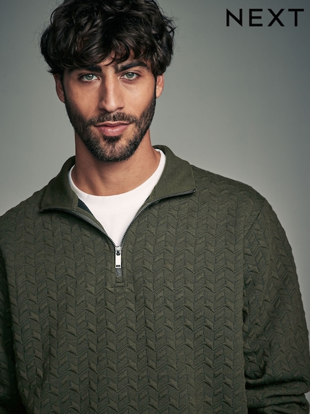 Зеленый хаки - Premium Texture Crew Sweatshirt (N78379) | €8
