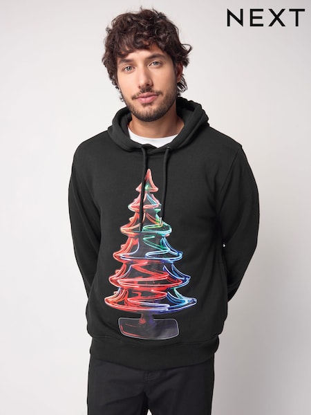 Black Christmas Tree 100% Cotton Christmas Tree Hoodie (N78384) | AED70