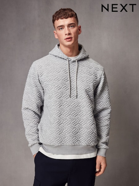 Mid Grey Hooded Textured Overhead Hoodie (N78399) | AED76