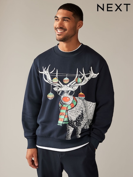 Grey/Navy Christmas Crew Sweatshirt (N78407) | AED70