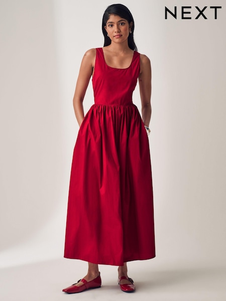 Red Summer Poplin Dress (N78416) | 119 QAR