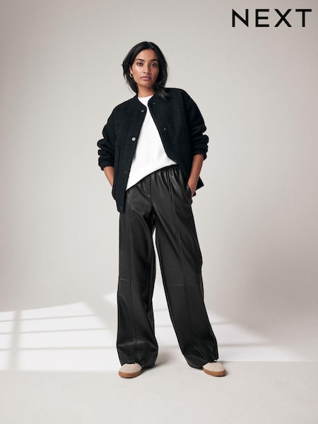 Black Faux Leather Track Wide Leg Trousers (N78426) | €4