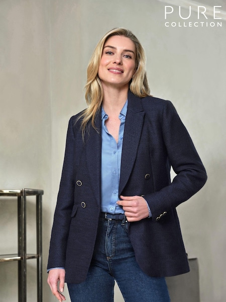 Pure Collection Blue Textured Cotton Blazer (N78572) | €121
