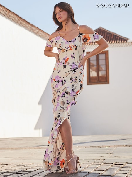 Sosandar Cold Shoulder Ruffle Maxi Dress (N78635) | €156