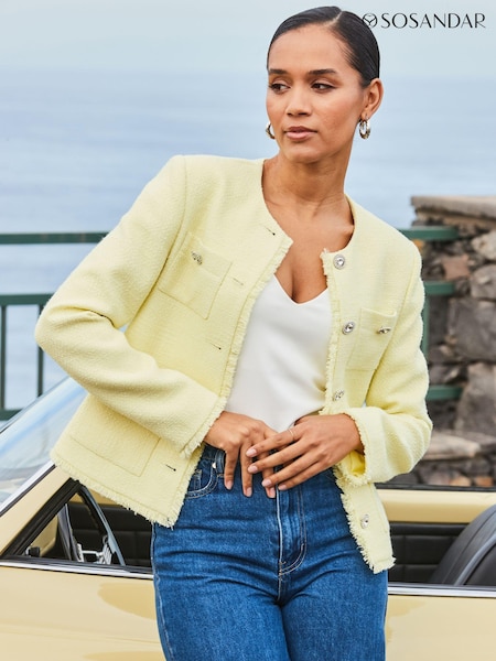 Sosandar Cream Boucle Jacket With Embellished Buttons (N78638) | 440 QAR