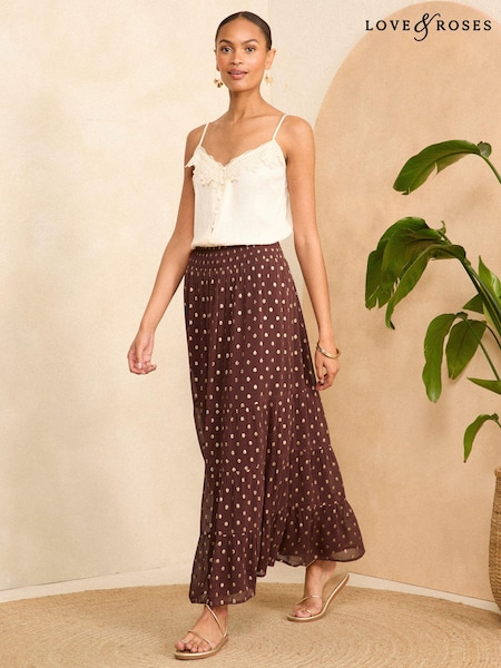 Love & Roses Metallic Tiered Maxi Skirt (N78719) | 188 LEI