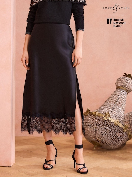 ENB | Love & Roses Lace Hem Satin Midaxi Skirt (N78756) | 163 LEI