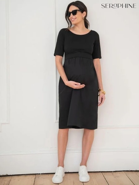 Seraphine Cotton Poplin Maternity Dress with Jersey Black Top (N78783) | €41.50