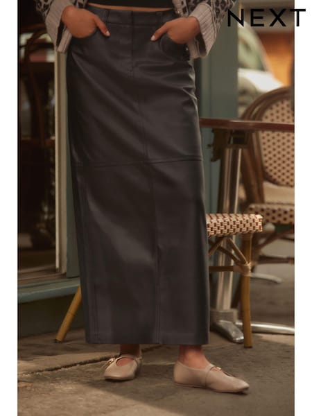 Black Faux Leather PU Column Skirt (N78810) | €21