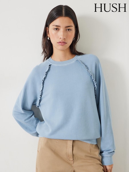 Hush Blue 100% Cotton Amayah Ruffle Detail Sweatshirt (N78819) | €36