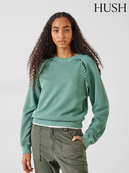 Hush Green 100% Cotton Amayah Ruffle Detail Sweatshirt (N78840) | €42