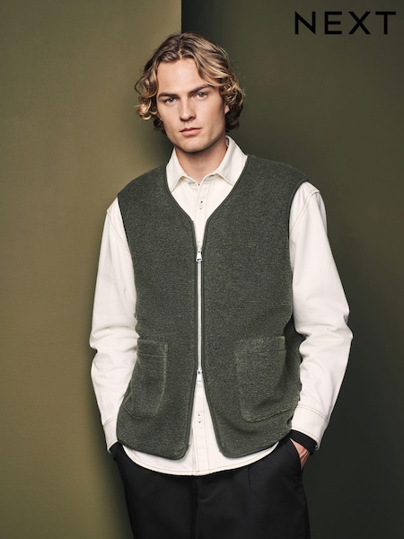 Khakigrün - Wool Blend Fleece Gilet (N78909) | CHF 56