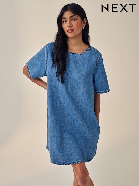 Blue 100% Cotton Short Sleeve Denim T-Shirt Dress (N78910) | €52