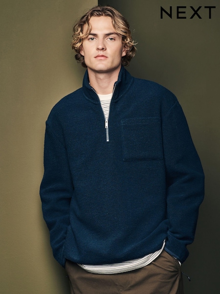 Темно-синий - Wool Blend Zip Neck світшот (N78916) | 1 671 грн