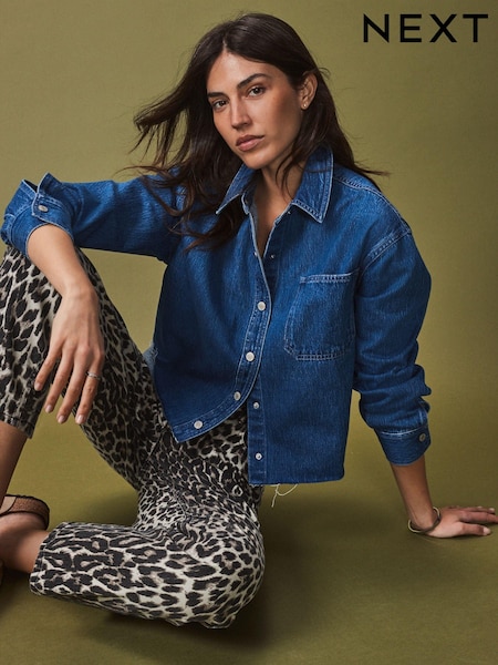Azul oscuro - Raw Hem Cropped Denim 100% Cotton Shirt (N78926) | 50 €