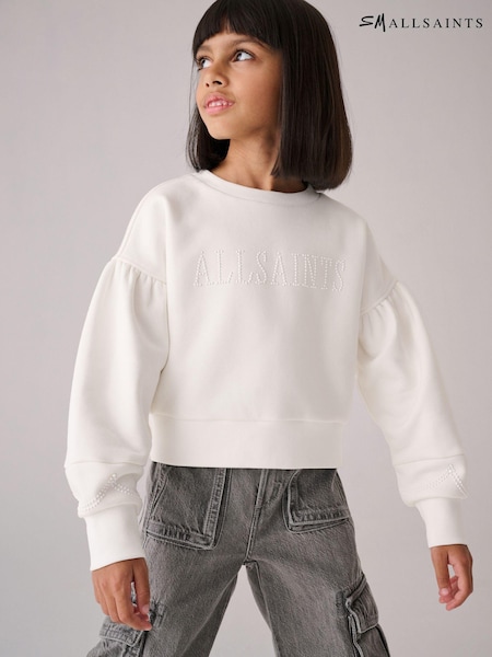 Alb cretă - smALLSAINTS Girls Pearl Embellished Crew Sweatshirt (N78928) | 198 LEI - 219 LEI