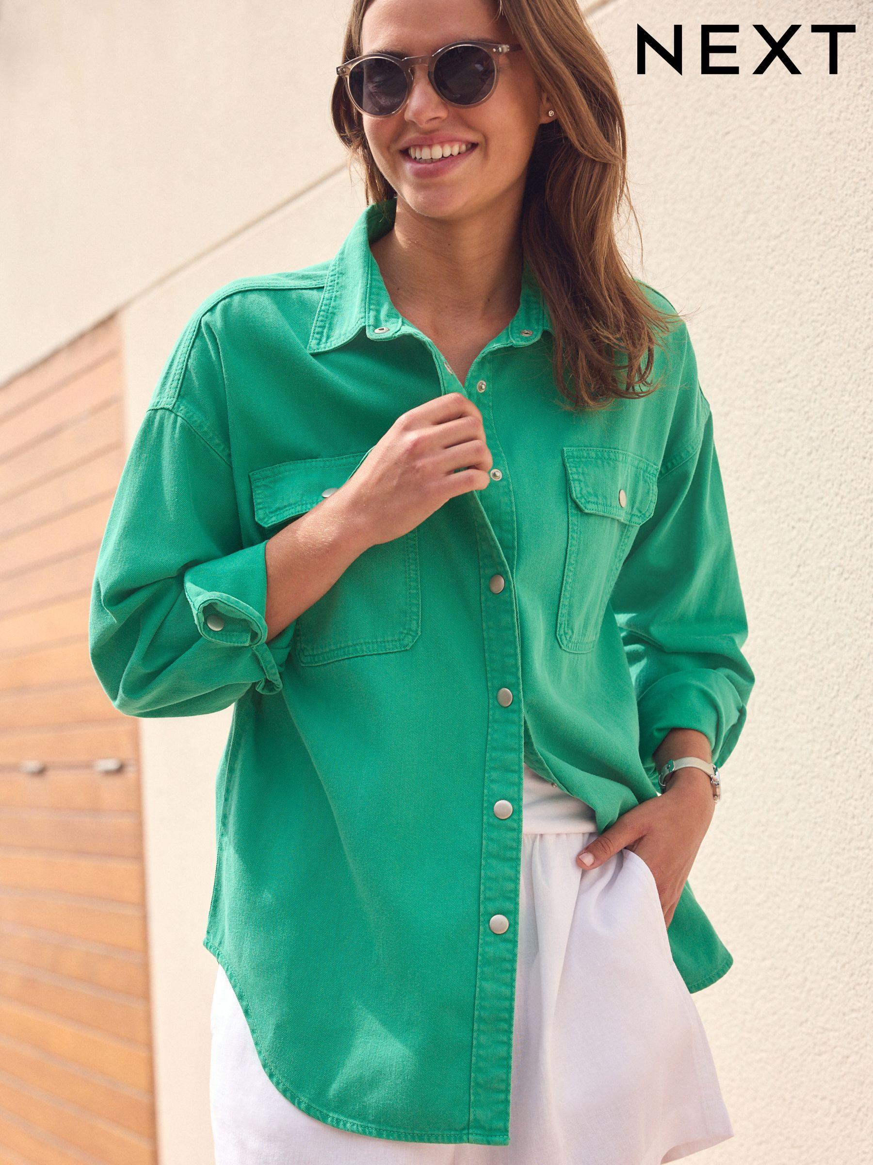 Women's green button up shirt outlet