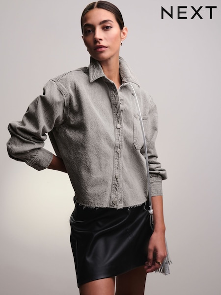 Grey Raw Hem Cropped Denim 100% Cotton Shirt (N78945) | €25