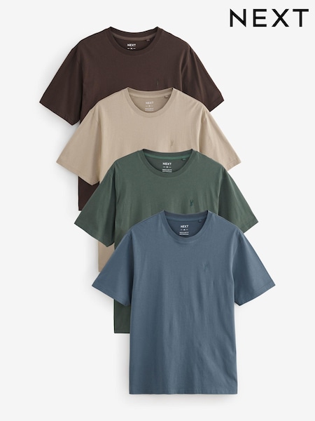 Blue/Green/Neutral/Brown Regular Fit 100% Cotton T-Shirts 4 Pack (N78954) | $59