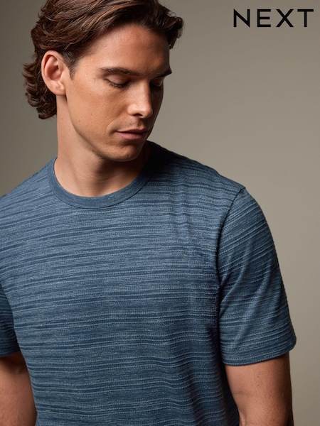 Navy Texture Single Short Sleeve Marl T-Shirt (N78963) | 34 QAR