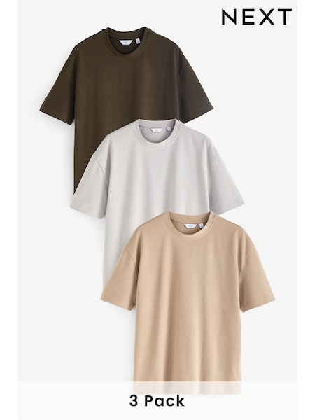 Grey/Khaki Green/Stone Relaxed Fit Heavyweight T-Shirts 3 Pack (N78968) | €60