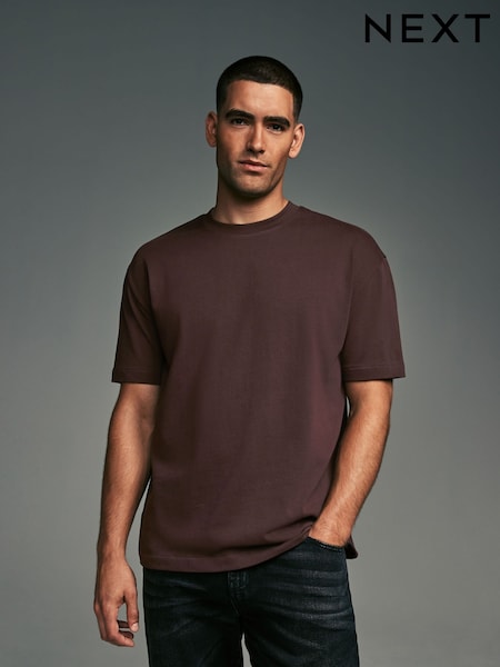 Chocolate Brown Relaxed Fit Heavyweight 100% Cotton T-Shirt (N78971) | €11