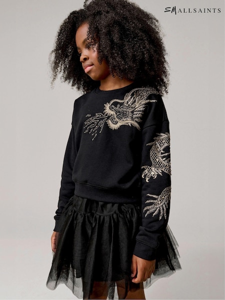 smALLSAINTS Black Girls Dragon Embellished Crew Sweatshirt (N78975) | $43 - $44