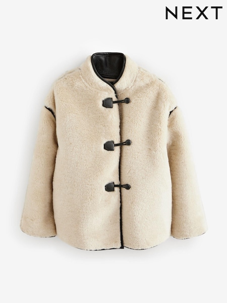 Ecru Cream Borg Duffle Fleece Jacket (N79002) | €92
