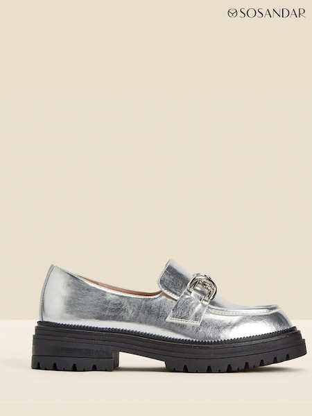 Sosandar Silver Chain Trim Chunky Loafers (N79007) | 146 QAR